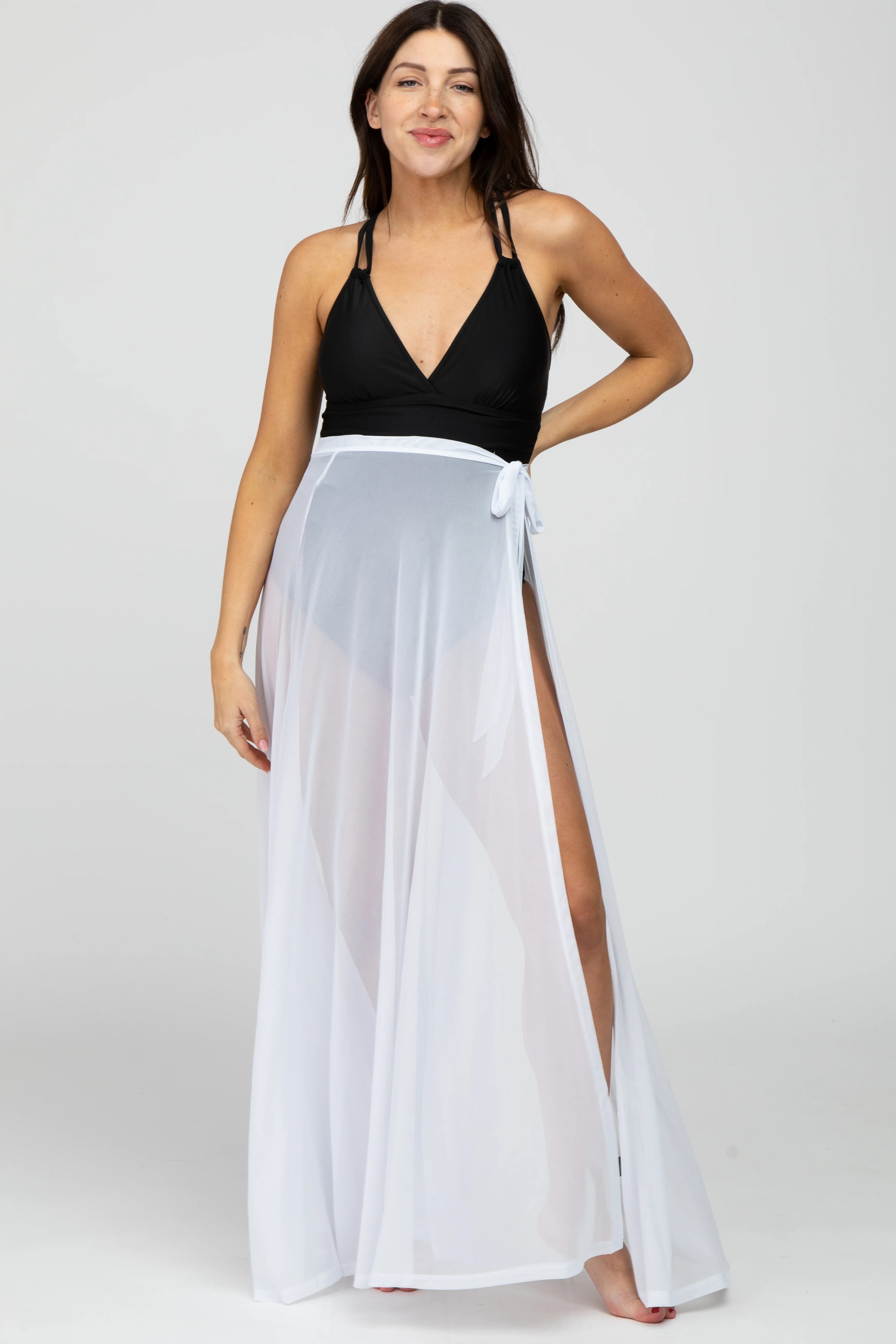 White Mesh Maternity Wrap Cover Up - Image 2