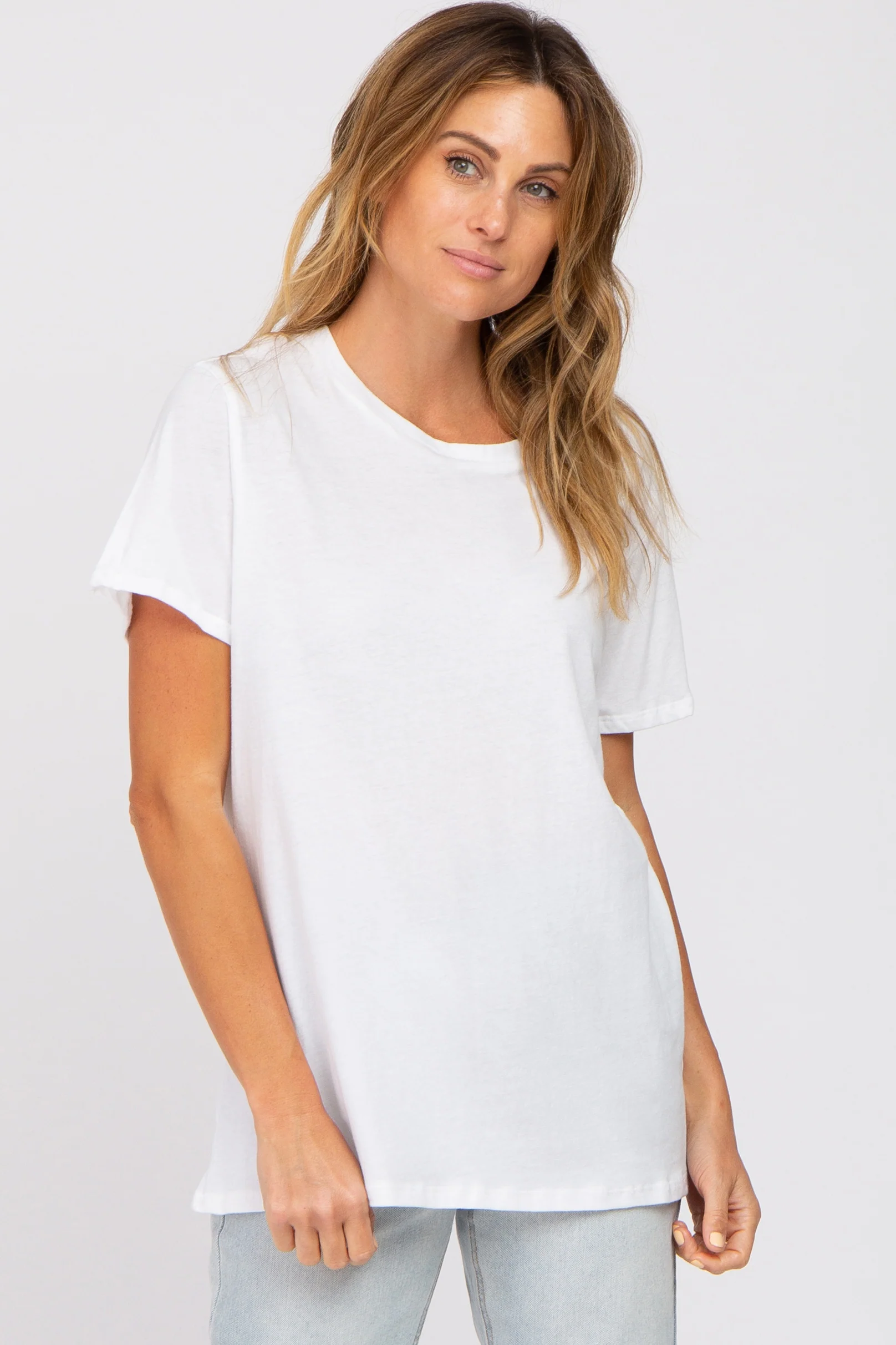 White Oversized Short Sleeve Maternity Top - Image 5
