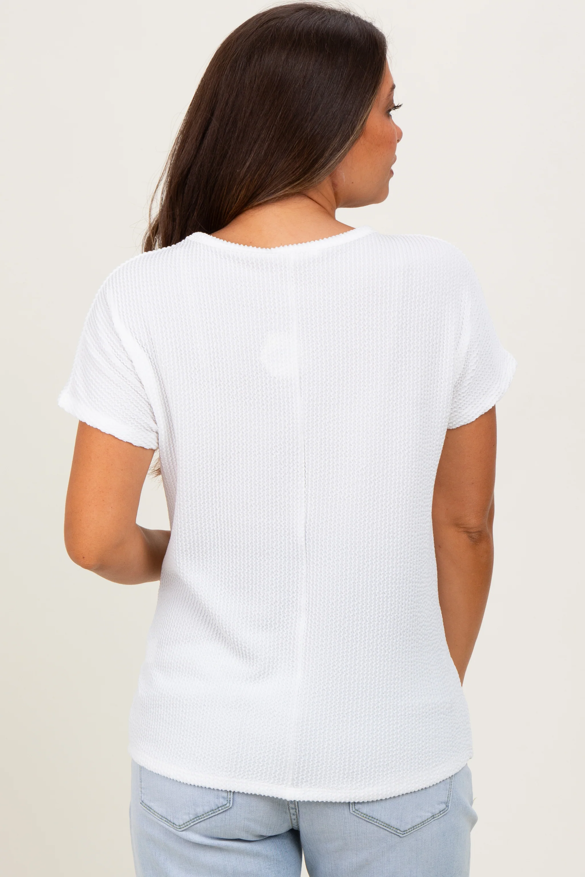 White Ribbed Notched Neckline Maternity Top - Image 4