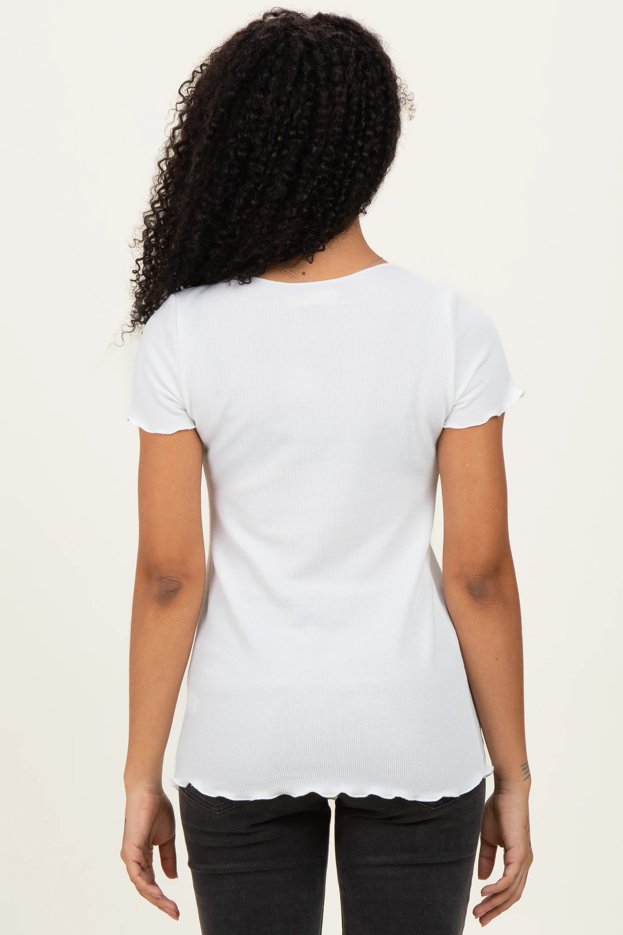 White Ruffle Edge Short Sleeve Top - Image 3