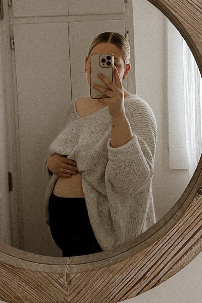White Speckled Oversized Maternity Sweater - Image 6