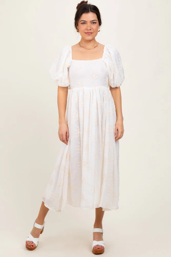 White Textured Maternity Midi Dress - Image 4