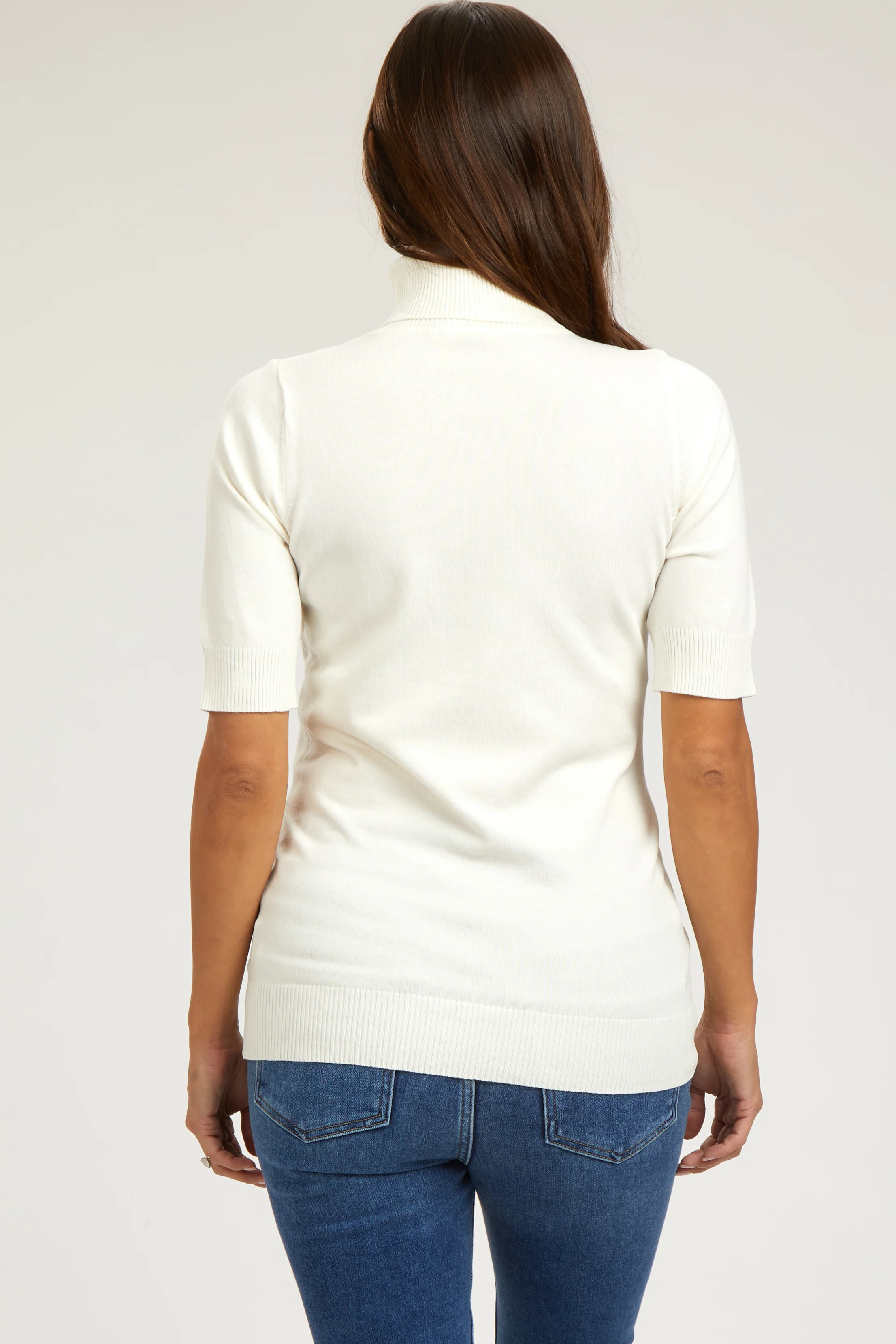 White Turtleneck Maternity Knit Top - Image 3
