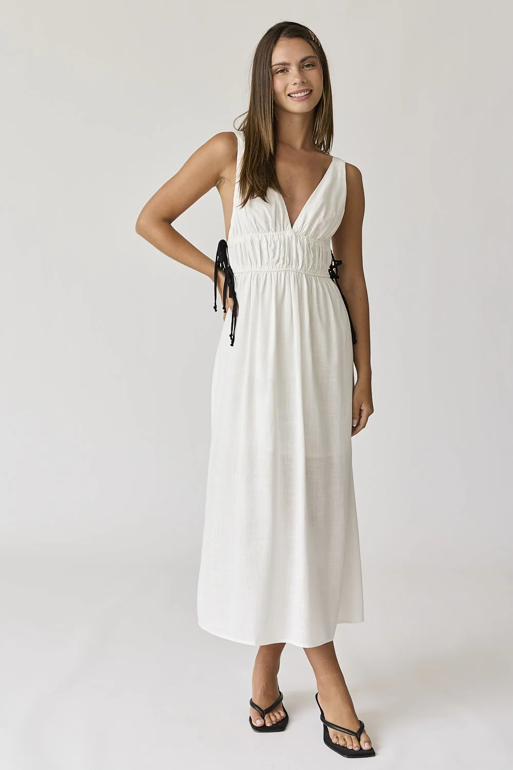 White V-Neck Maxi Dress - Image 2