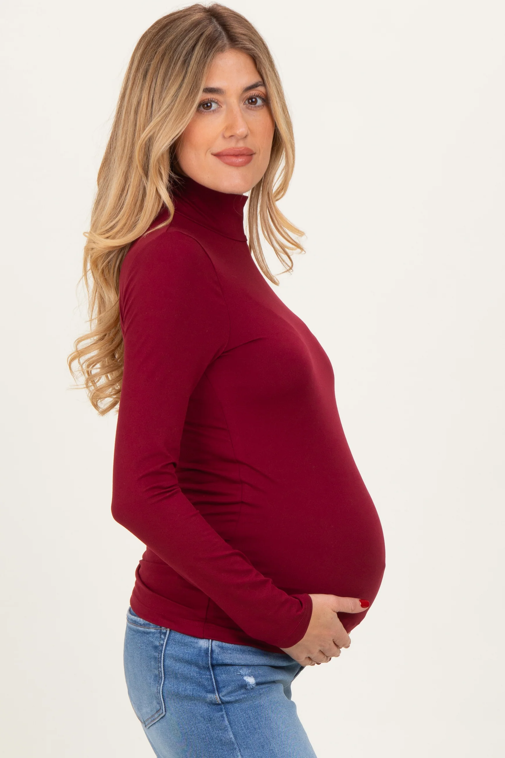 Wine Maternity Mock Neck Top - Image 3
