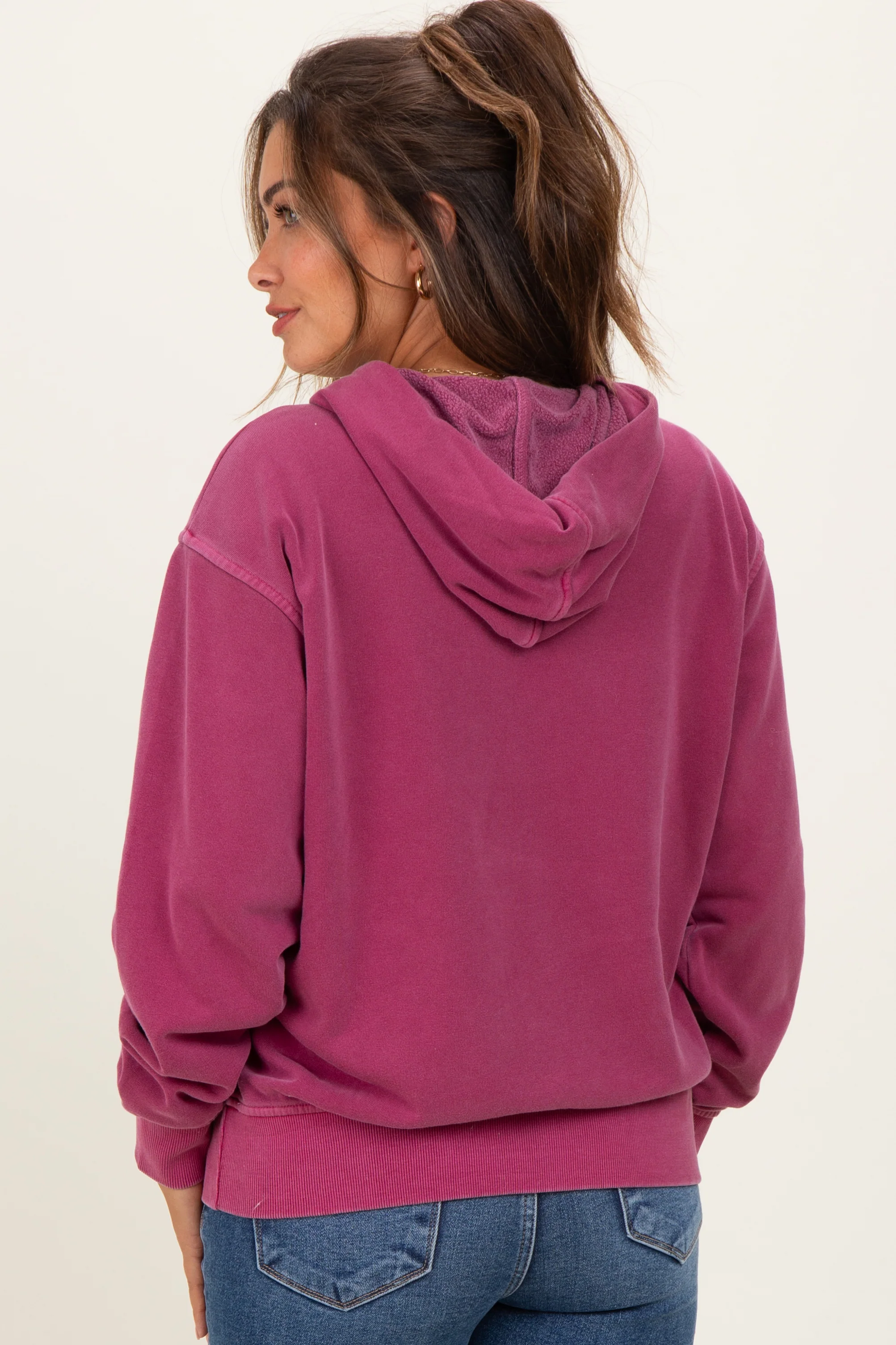Wine Soft Fleece Maternity Pocket Hoodie - Image 4