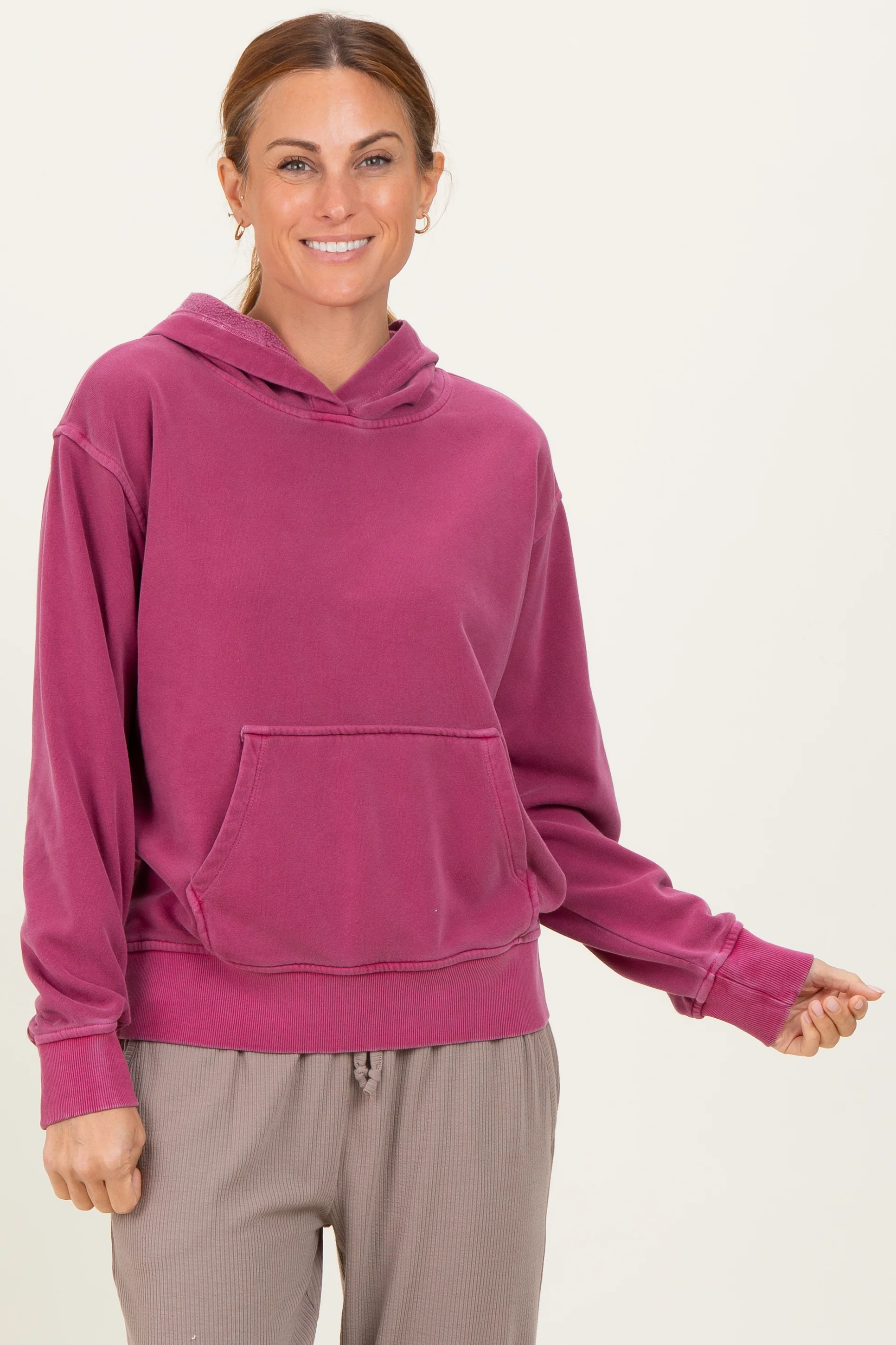Wine Soft Fleece Maternity Pocket Hoodie - Image 5