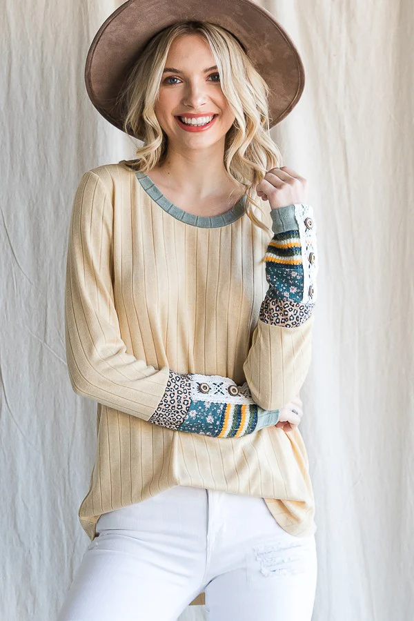 Yellow Colorblock Print Detail Long Sleeve Maternity Top - Image 5