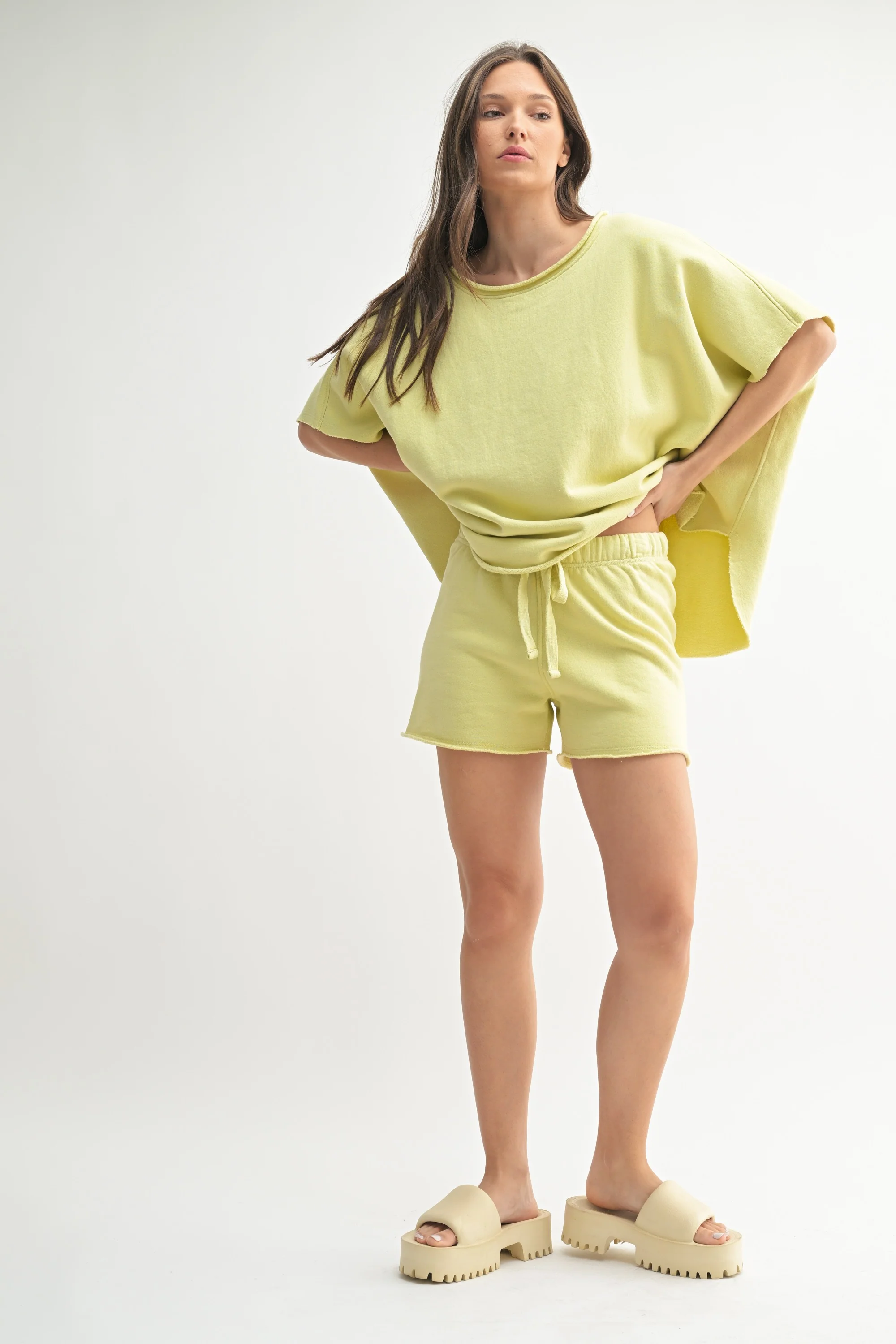 Yellow Drawstring Raw Hem Maternity Shorts - Image 6