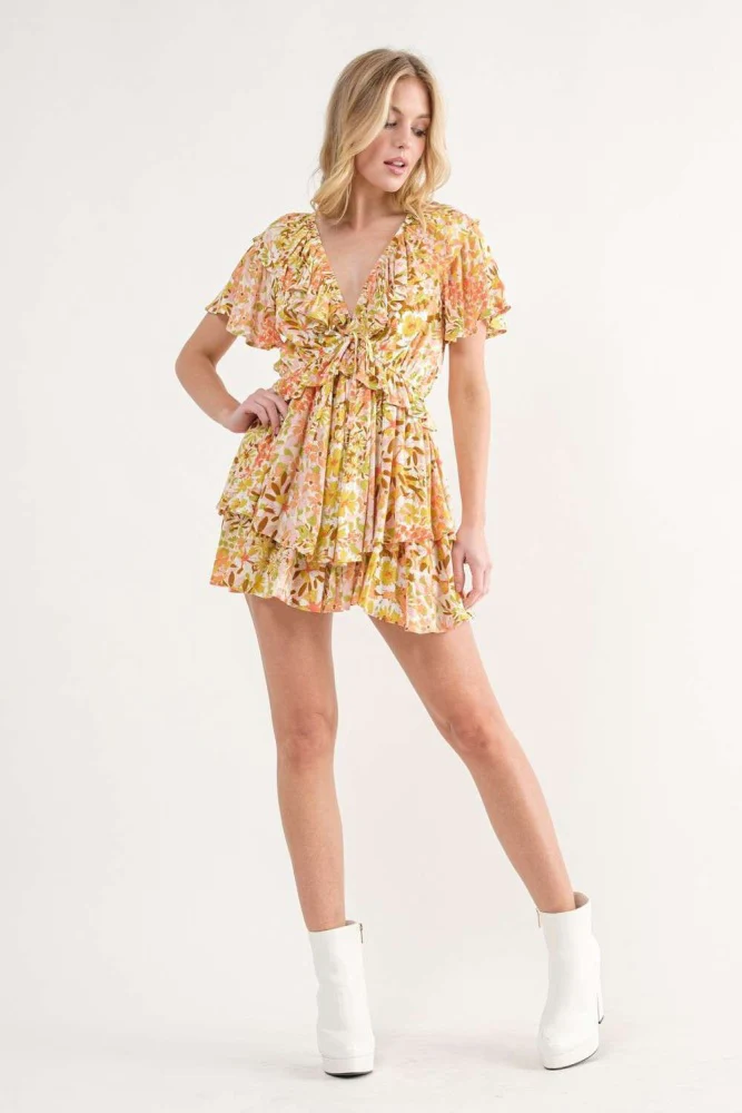 Yellow Floral Yellow Romper - Image 3