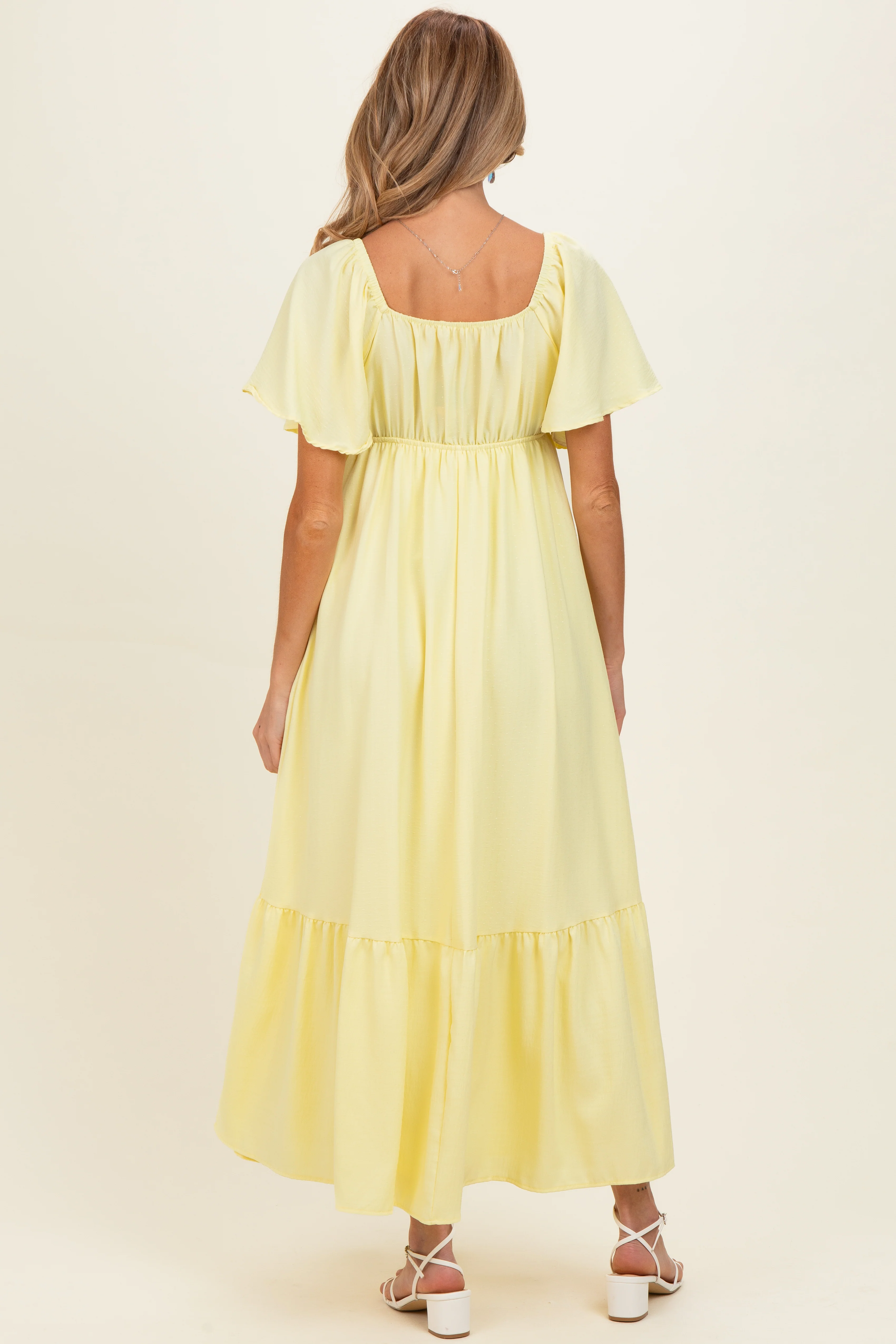 Yellow Flutter Sleeve Ruffle Hem Maternity Maxi Dress - Image 3