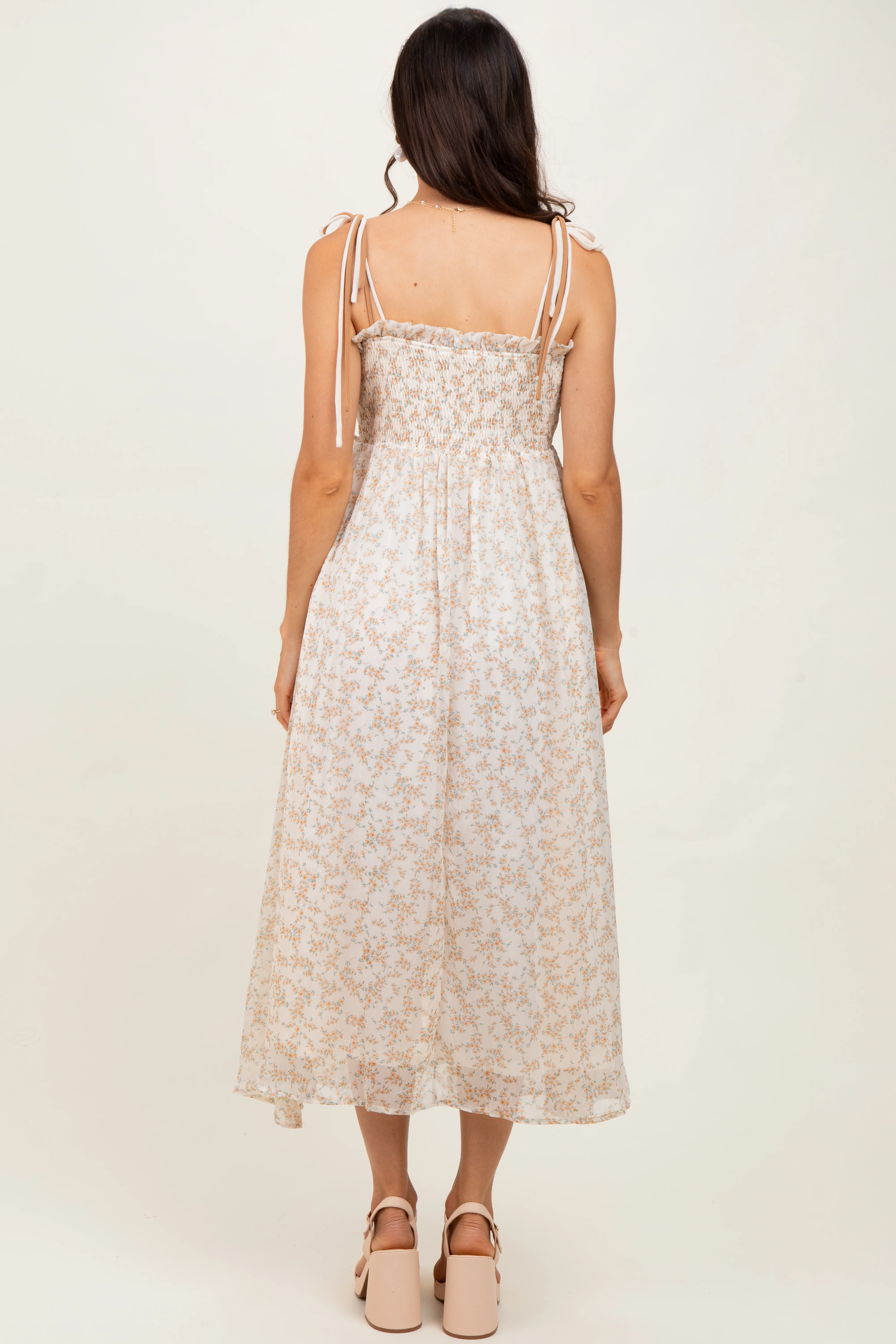 Yellow Garden Floral Printed Smocking Maxi Dress - Image 4