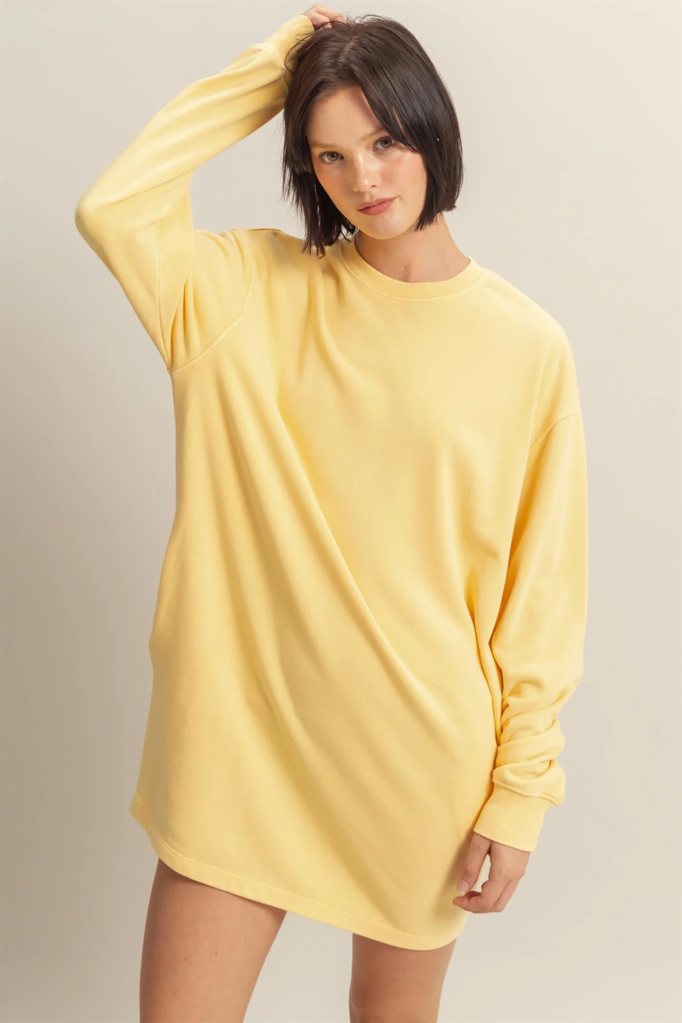 Yellow Long Sleeve Oversized Sweatshirt Maternity Mini Dress - Image 5