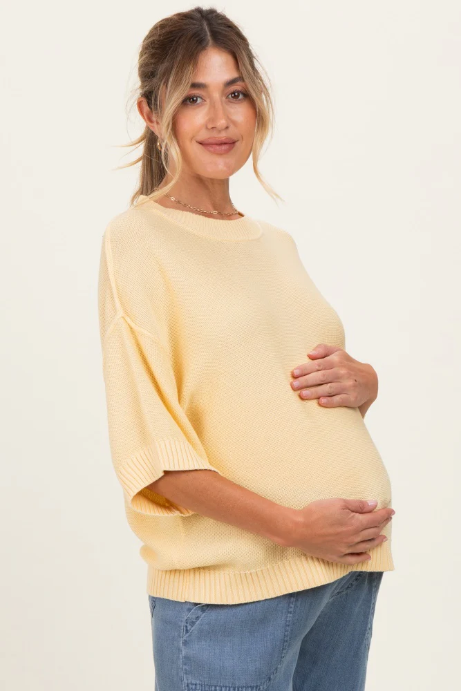 Yellow Oversize Cut Sweater Maternity Top With Raw Edge - Image 4