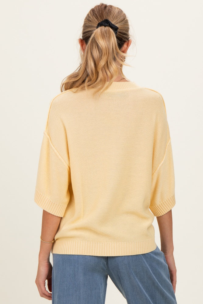 Yellow Oversize Cut Sweater Maternity Top With Raw Edge - Image 5